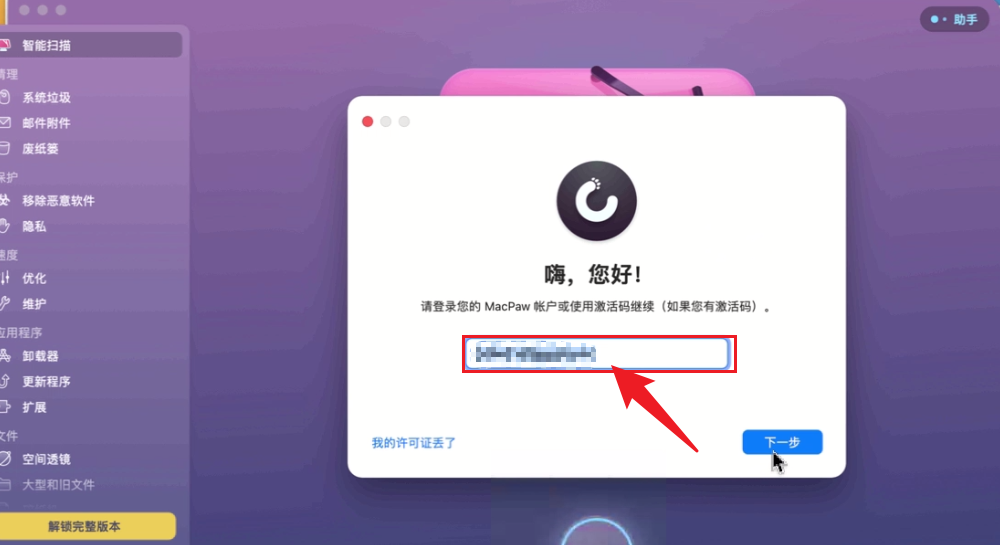 输入刚刚注册的MacPaw账户邮箱和密码